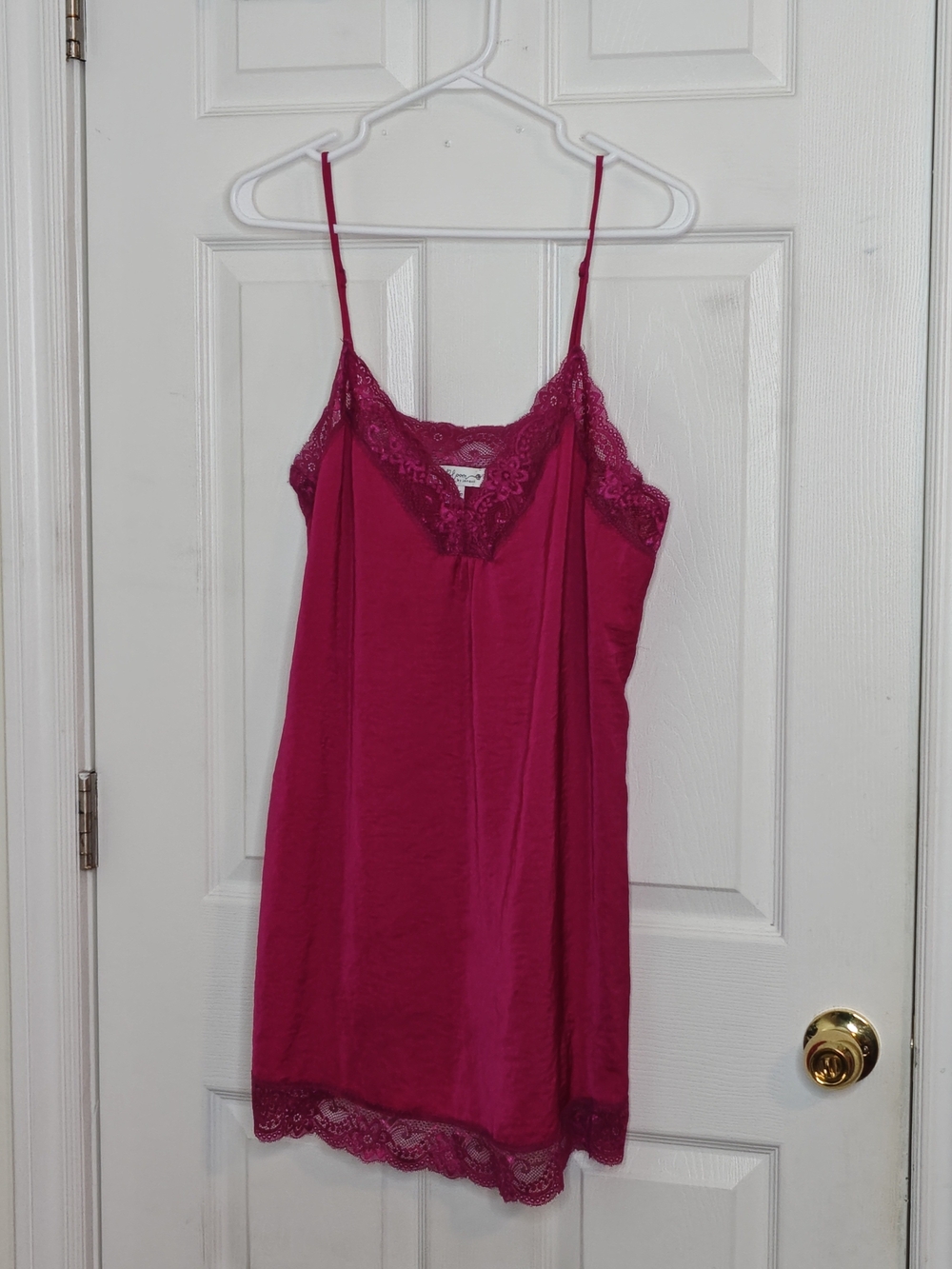 Fuchsia Lace-Trim Chemise Top/Slip Dress Size XL